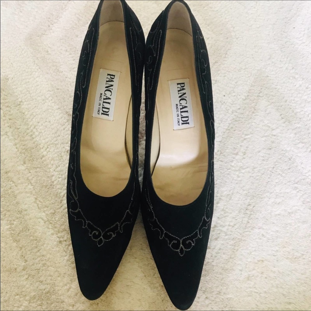 Pancaldi Suede Gold Embellished Pointed Toe Heels